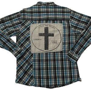 In God We Trust Plaid Button Down Long Sleeve Shirt
